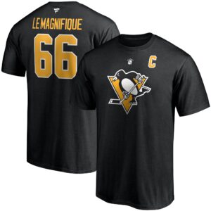 Men's Fanatics Branded Mario Lemieux Black Pittsburgh Penguins Authentic Stack Retired Player Nickname & Number T-Shirt