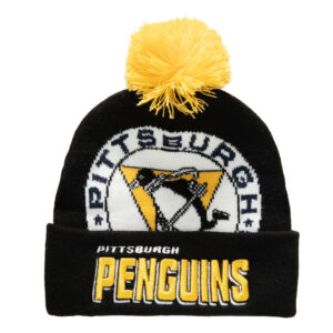 Men's Mitchell & Ness Black Pittsburgh Penguins Punch Out Cuffed Knit Hat with Pom