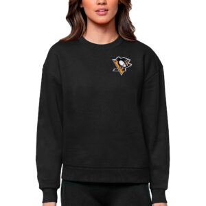 Women's Antigua Black Pittsburgh Penguins Primary Logo Victory Crewneck Pullover Sweatshirt