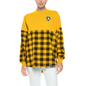 Women's Fanatics Branded Gold Pittsburgh Penguins Buffalo Check Long Sleeve T-Shirt