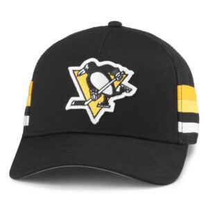 Men's American Needle Black Pittsburgh Penguins HotFoot Stripes Trucker Adjustable Hat